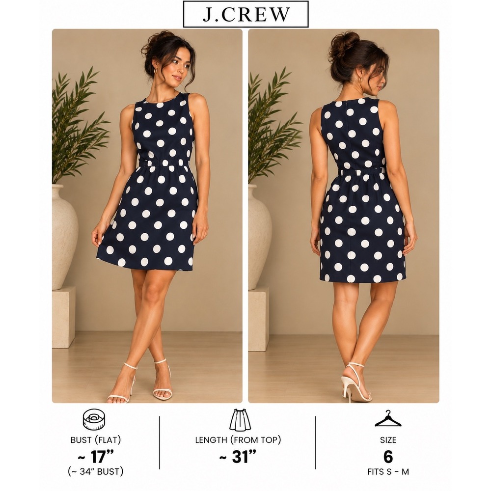 J. Crew Navy Blue Polka Dot Sleeveless Dress Size 6 Preppy Classic 43750